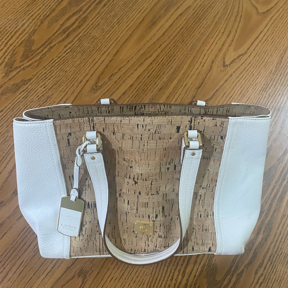 Ralph Lauren Tan and White Structured Tote